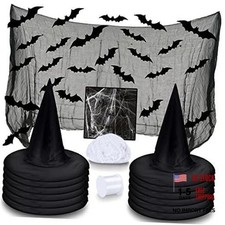 12Pcs Halloween Witch Hats Decorations with Spider Web,Creepy Cloth