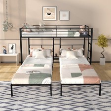 Twin Over Twin Over Twin Size Bunk Bed Metal Triple Bunk Bed Frame w/ Ladder