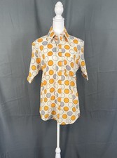 Britanny Vintage Button-Front Short Sleeve Shirt White Yellow Gray M 15