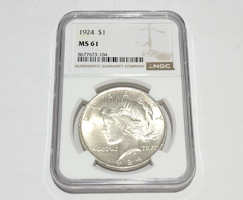 1924  $1 PEACE SILVER DOLLAR  NGC MS 61 #8677673-104    1/2