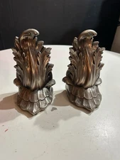 Vintage Floral Leaf Brass Metal PM Philadelphia Bookend 1 Made In USA Signed 92B