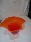 Vintage Blenko Glass Glass Bowl Ruffled Edge Orange wt sticker Made USA 9" tall