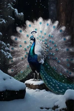 Peacock Wall Art Decor Animals Peacock Snow Scene Painting Printed On Canvas 042