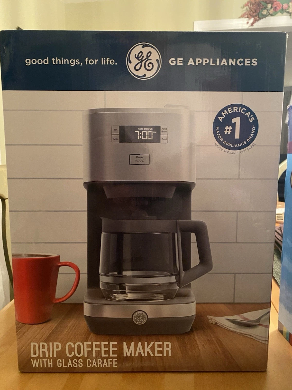 GE 12 Cup Drip Coffee Maker Timer Glass Carafe Keep Warm Plate Stainless Steel