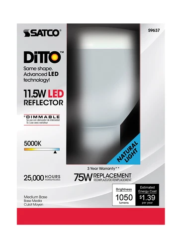 Satco S9637 LED 11.5W =75W BR40 120V Medium E26 5000K Daylight Natural White - Picture 6 of 10