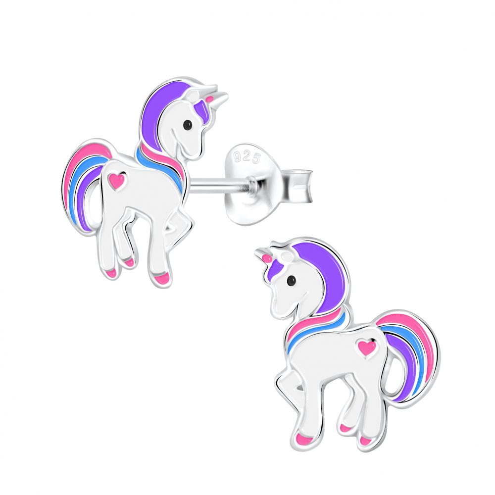 Unicorn Purple Pink Stud Earrings in 925 Sterling Silver for Women