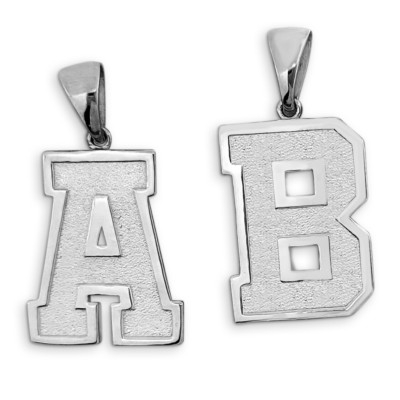 Echt 14K Weißgold Herren Initiale Anhänger Uni Buchstabe & Zahl Sportschmuck