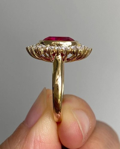 4.48 Ct cushion Cut Natural Ruby Diamond Engagement Ring 14K Yellow Gold size 7 - Picture 5 of 8