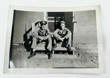 1940s WWII Soldiers And Officer Posing Sitting On Steps Of Barracks Photo