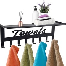 Towel Rack with Shelf for Bathroom - Metal Towels Hanger, Black