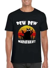 Pew Pew Madafakas T-Shirt, Funny Joke Cat Meme Retro Vintage Unisex Adults Top