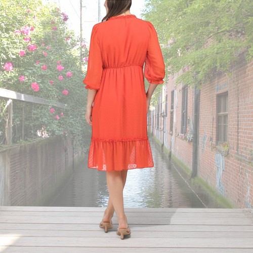 NWT NANETTE LEPORE Clip Dot 3/4 Sleeve Fully Lined Midi Dress Tangerine Orange - Picture 7 of 8