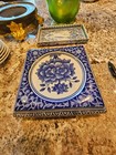 Blue & White Floral Porcelain Teapot Trivet Pot Riser Ceramic Base