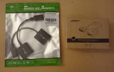 2 Rankie DisplayPort(DP) to VGA & 2 Ugreen DVI-D(24+1) to VGA Adapters 1080p HD 
