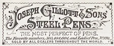 Antique JOSEPH GILLOTT & SONS STEEL PENS Vtg 1887 Victorian Typography Print Ad!
