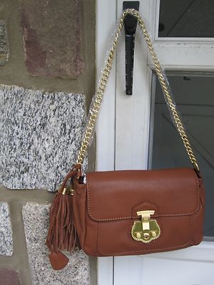 NWT Talbot's Cognac Leather Cross Body/Shoulder Bag/ Gold Tone Link Chain