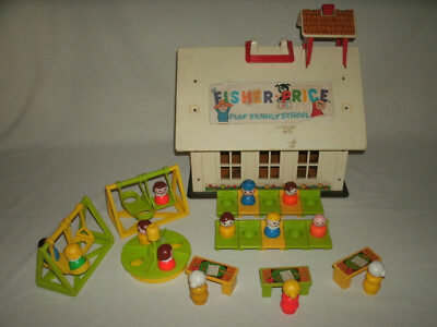 Vintage Fisher Price Schoolhouse w/ Furniture People Playground Toys 