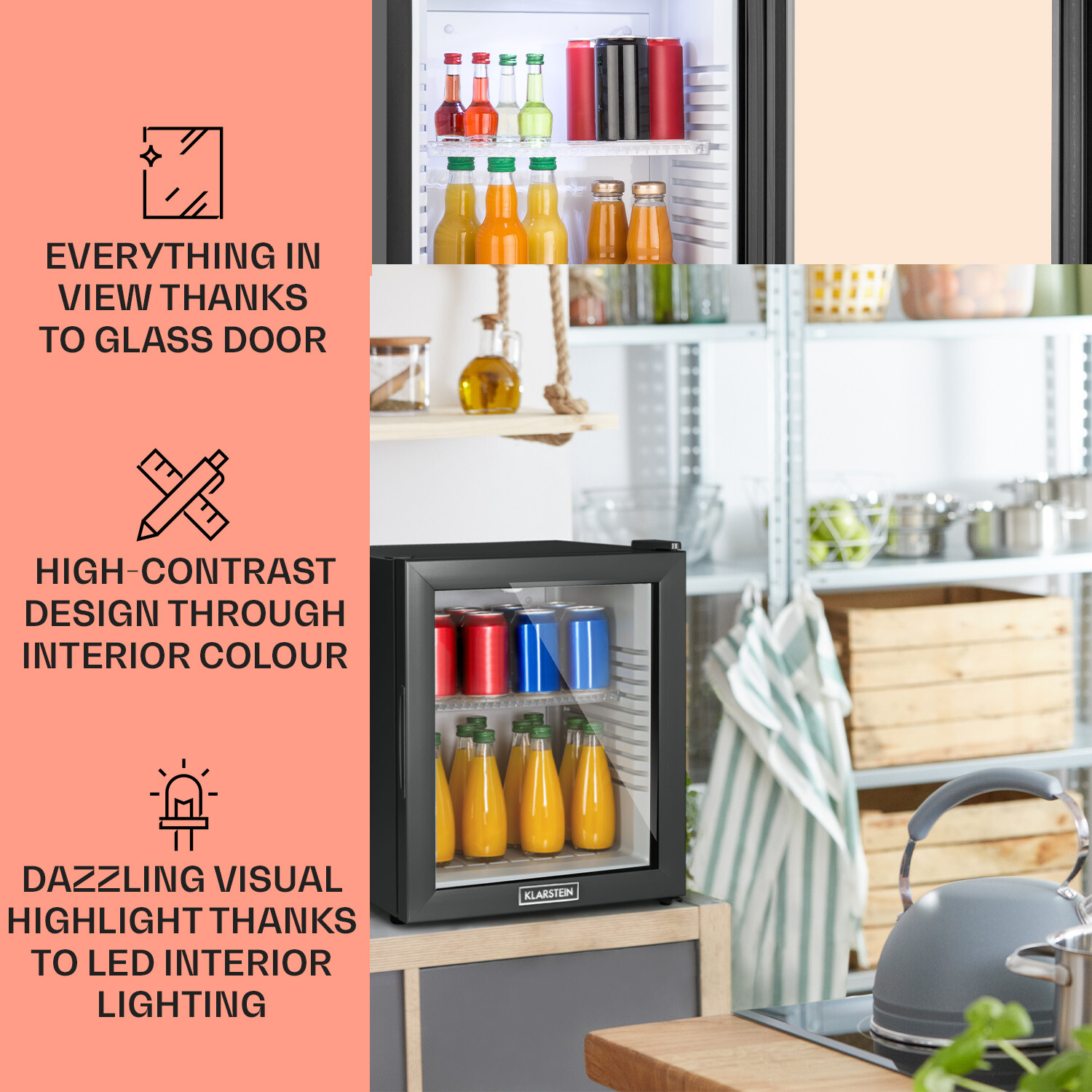 Klarstein Mks-13 Mini Glass Door Bar Fridge 36l Upright Commerical  