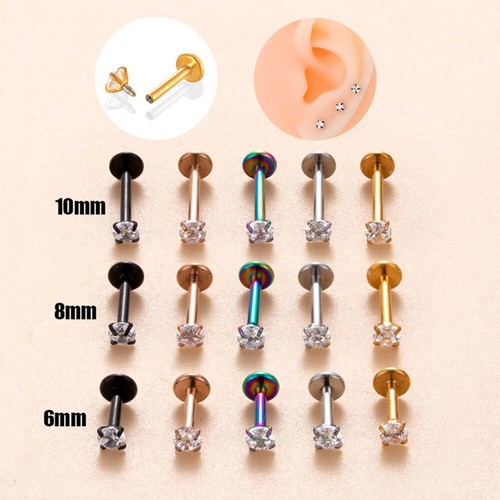 Titanium Ear Helix Tragus Cartilage Earring Lip Crystal Bar Stud Body Piercing ↕ - Picture 4 of 26