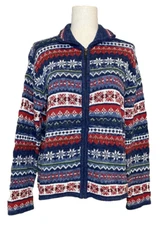 Heirloom Collectibles Blue Fair Isle Full Zip Knit Cardigan Sweater SZ M Vintage