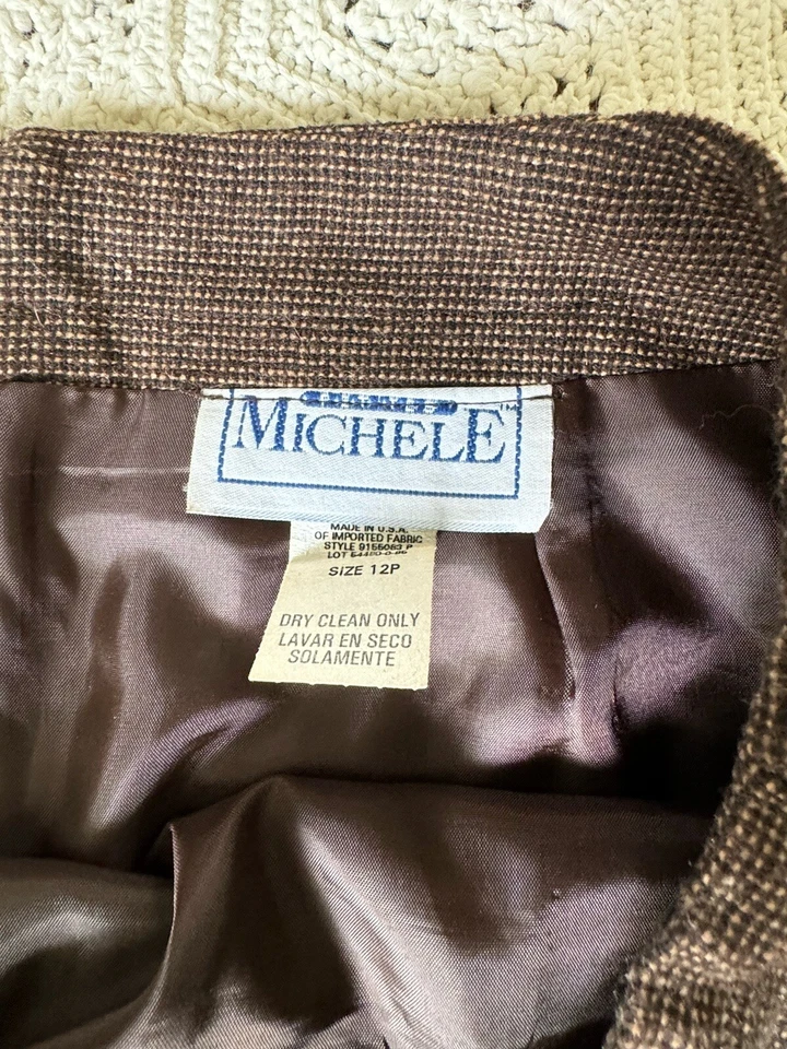 Saia Michele Mistura de Lã Vintage Feminina Tamanho 12 Marrom Midi Franja Bordada, - Imagem 4 de 4