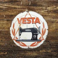 Vesta Nähmaschine orange Kreis Metall Wandschild, sechs Größen verfügbar