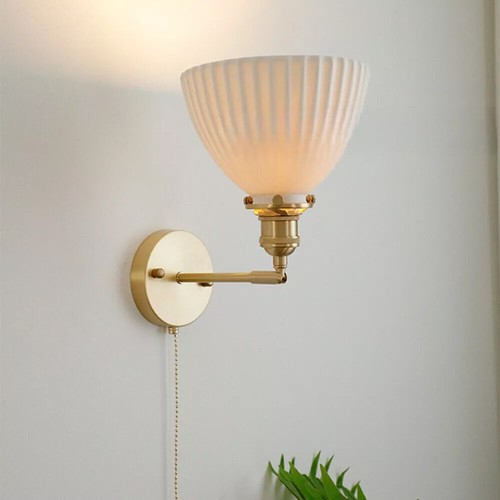 Retro Ceramic Wall Sconces with Pull Chain Switch Brass Finish Vintage Wall Lamp - Picture 8 of 12