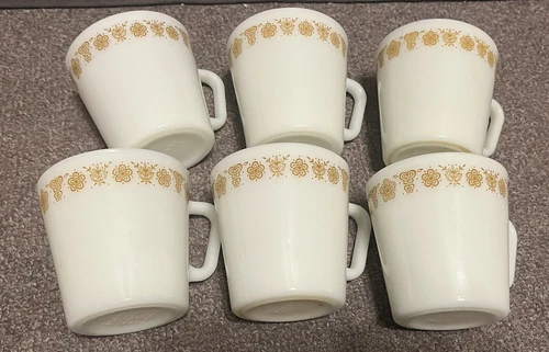 6 Vintage PYREX Butterfly Gold D-Handle Coffee Mug Cup Mid Century Excellent 