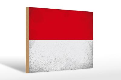 Holzschild Flagge Monaco 30x20 cm Flag of Monaco Vintage Deko Schild wooden sign