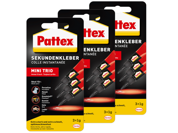 Pattex Sekundenkleber, Mini Trio FlüSsig, Blister, 3X 3X1G-image