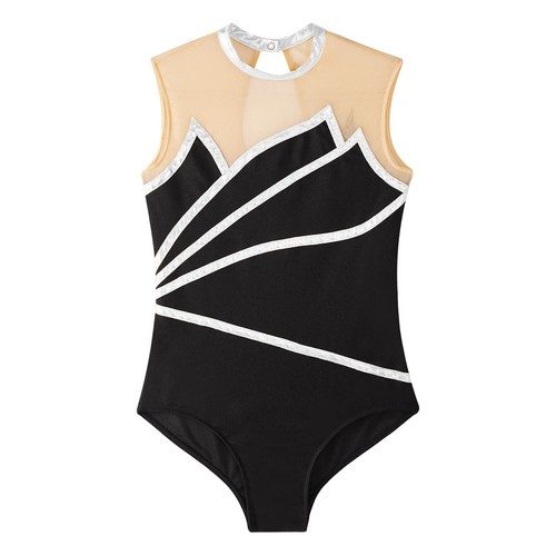 Kids Girl's Rompers Mesh Dance Leotards Striped Jumpsuit Performance Bodysuit - Picture 26 of 66
