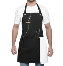 Chef Apron, Cotton and Polyester, Adjustable, Professional, Kitchen - BBQ, Black