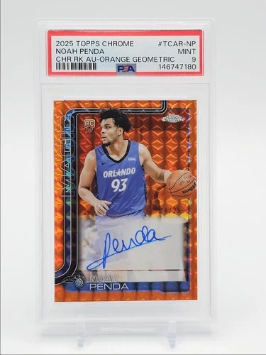 NOAH PENDA 2025-26 TOPPS CHROME ROOKIE ORANGE GEOMETRIC RC AUTO /25 PSA 9 Q0902