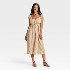 Women's Cap Sleeve Eyelet Midi Sundress - Universal Thread Tan XS
