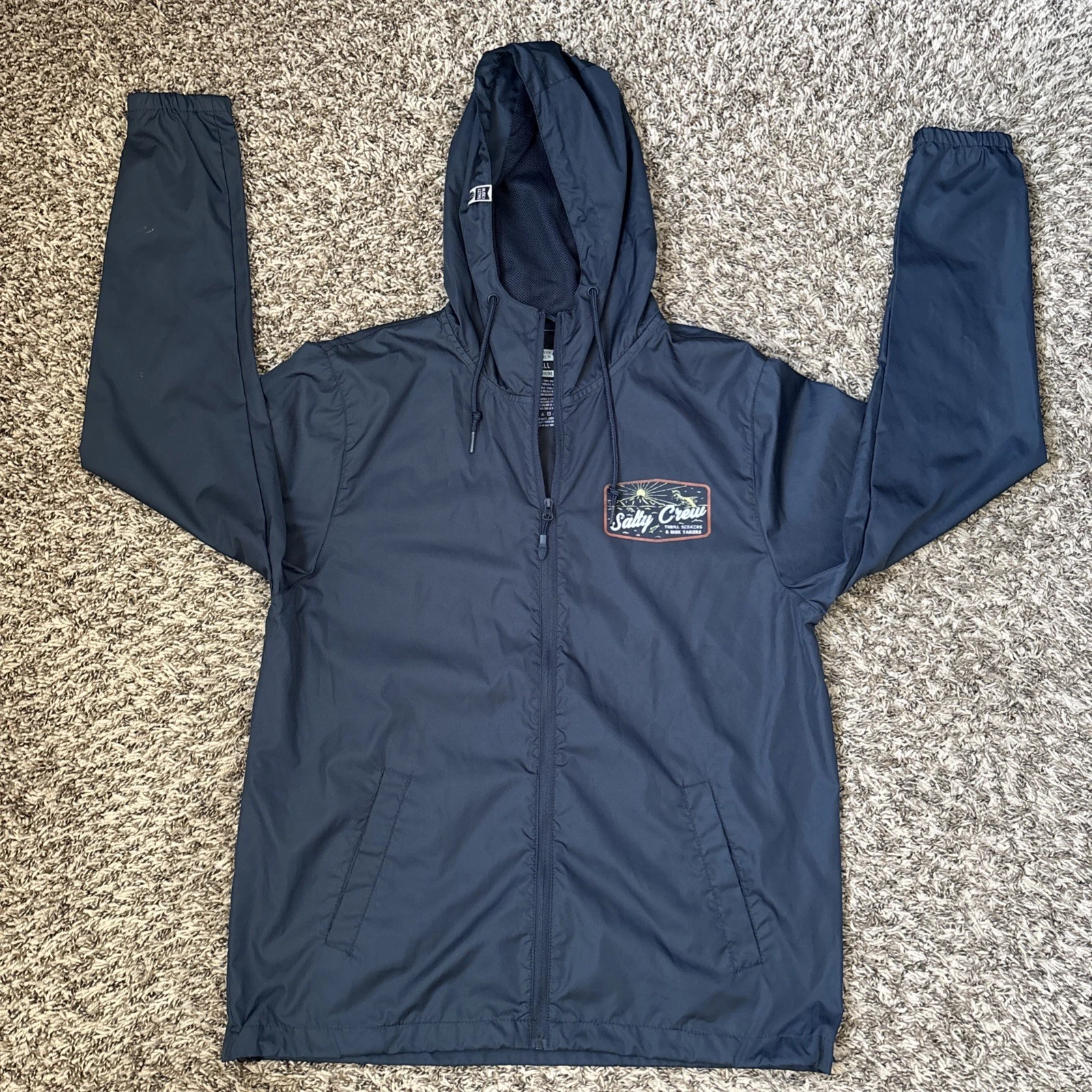 Salty Crew Jacket Unisex Small Blue Hooded Windbreaker