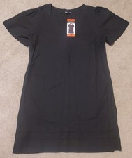 Nicole Miller Linen Blend Black Dress Tiered Hem Womens Medium NWT #0229