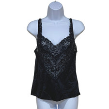 Vintage Vanity Fair Size 40 Black Satin Sheer Lace Tank Cami Camisole Top Witchy