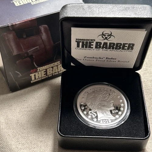 2018 Barber 1  oz  Silver Proof  Zombucks  Round - w/Box and COA