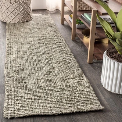 JONATHAN Y NRF102C-218 Pata 2x18 Hand Woven Chunky Jute Gray Runner Rug - Image 1 of 4