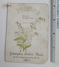1903 JOURNEYMEN BARBERS' UNION NO 96 2ND ANNUAL BALL PROGRAM ARION HALL BARBER