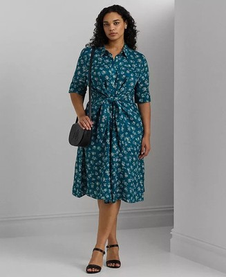 Lauren Ralph Lauren Plus Size Linen Floral Shirtdress Women's 22W Indigo  Blue | eBay