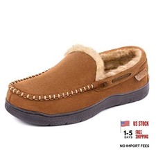 Men's Moccasin Slippers Memory Foam House Shoes 11 Tan
