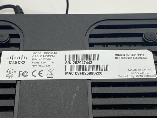 Cisco DPC3010 Cable Modem With Power Cord Black Works Well! DOCSIS 3.0 - Picture 7 of 11