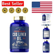 Unflavored Cod Liver Oil Softgels  1245mg, 250 Capsules, Non-GMO, Gluten-Free