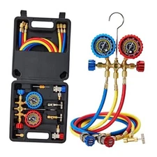 AC Gauges, HVAC Manifold Gauge Set for R134 R22 R12 R502, with Hoses 536 gauge