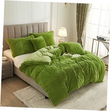 Luxury Fluffy 1PC Solid Duvet Cover Faux Fur Plush Shaggy Queen Apple Green