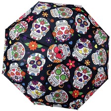 Day of The Dead Telescopic Umbrella with Cover, 38" Halloween Gift