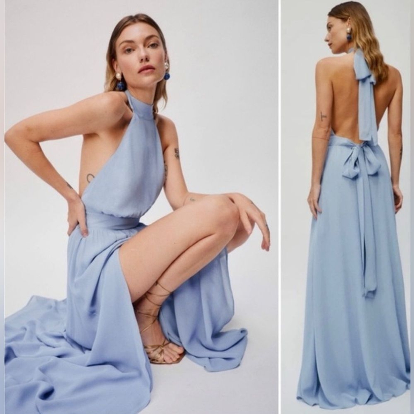 RRP US$378 Reformation Andee maxi dress in Mineral blue US10 L
