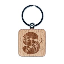 Sweet and Cute Flowers Rounded Block Letter S Engraved Wood Square Keychain