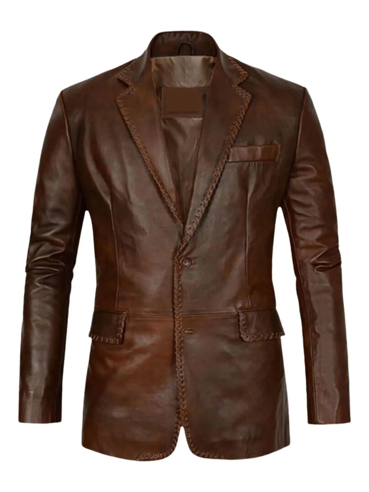 Men's Real Lambskin Leather Blazer Distressed Brown Leather Wedding Formal Coat